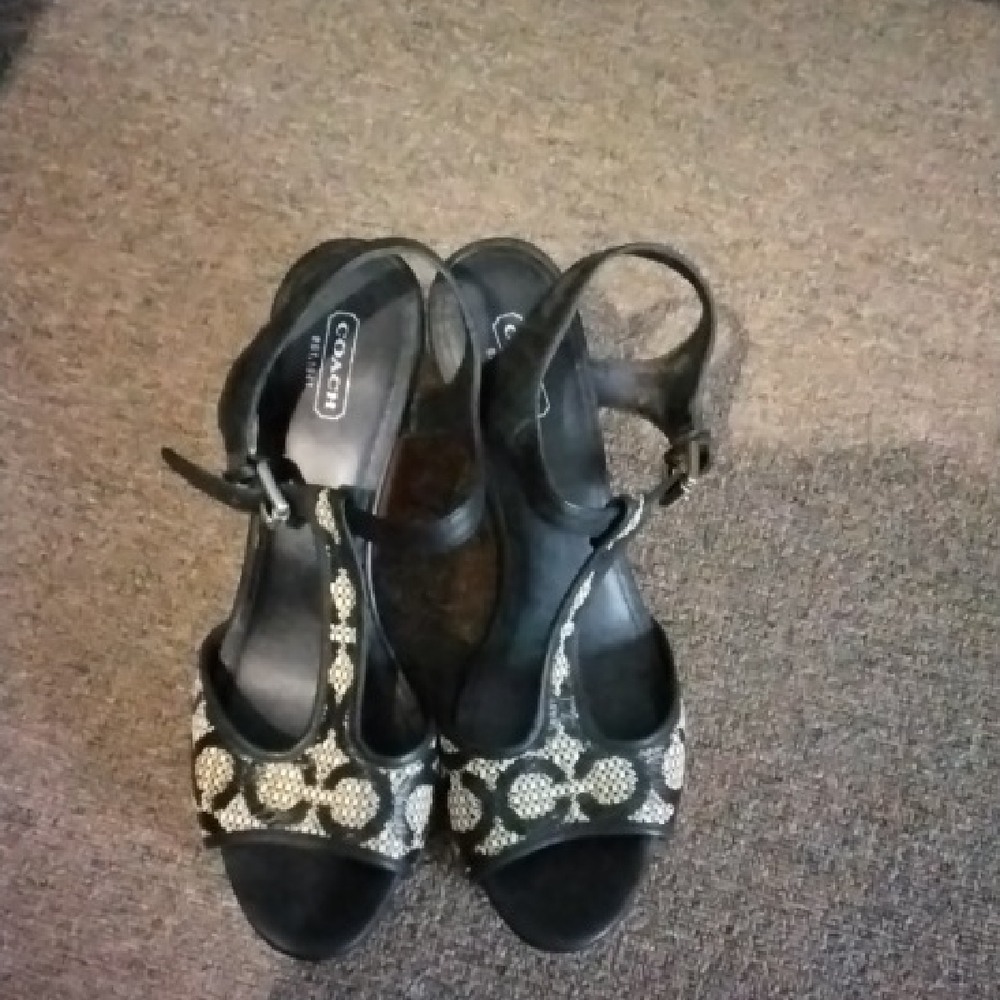 Coach Black and Tan Patterned Wedges - Picture 2 of 2
